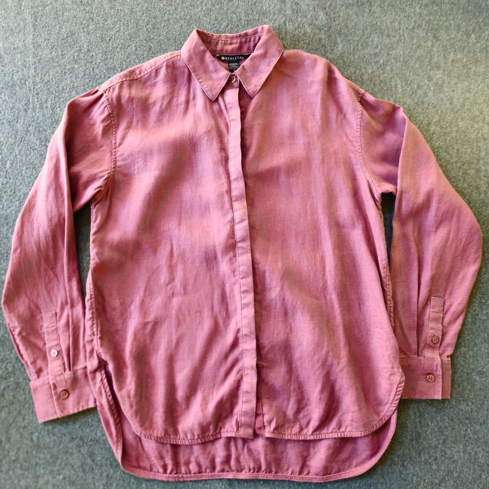 Athleta Playa‎ Shirt Small 100% Linen Athleisure Lagenlook Hiking Gorpcore EUC